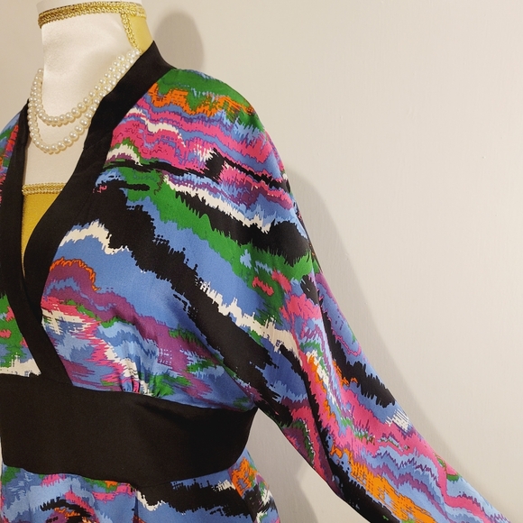 Anthropologie Plenty By Tracy Reese Muticolored Abstract 100% Silk Kimono Dress - Picture 6 of 15
